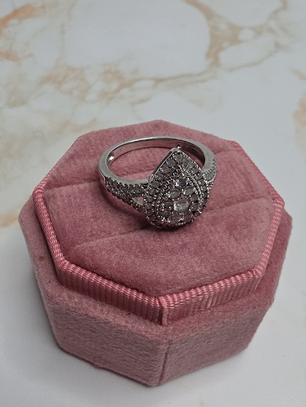 Effy 5/8 Natural diamond Teardrop Pear Halo Ring In Sterling Silver - Picture 3 of 11
